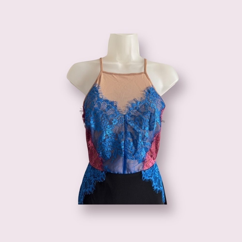 Topshop Lace Mesh Colorblock Bodycon Mini Dress Cami Party Cocktail Size 4 - Picture 6 of 7
